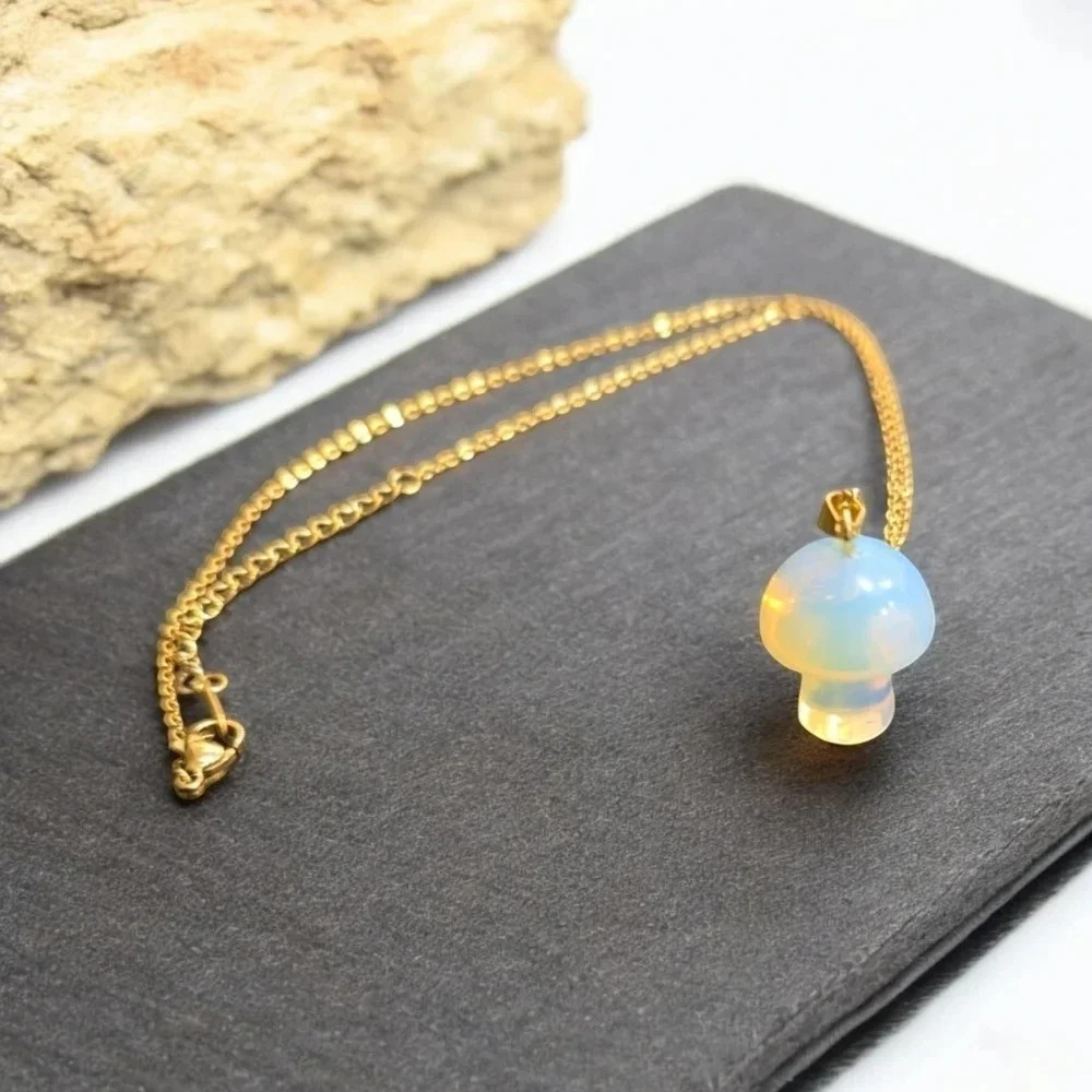 Opal Mushroom Pendant Gold Plated Necklace